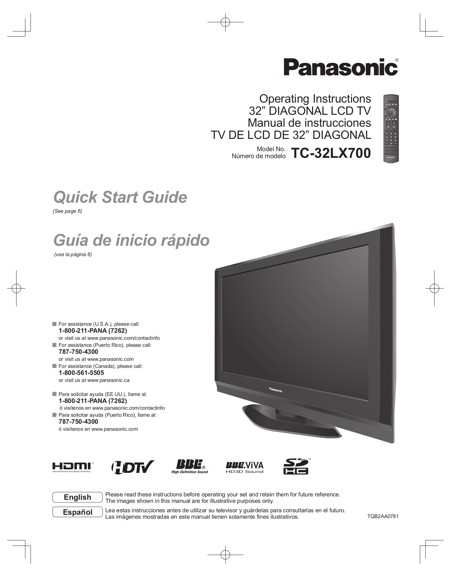 pdf for Panasonic TV Viera TC-32LX700 manual