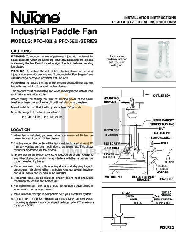 Download Free Pdf For Broan Nutone Pfc 56ii Ceiling Fans Other Manual