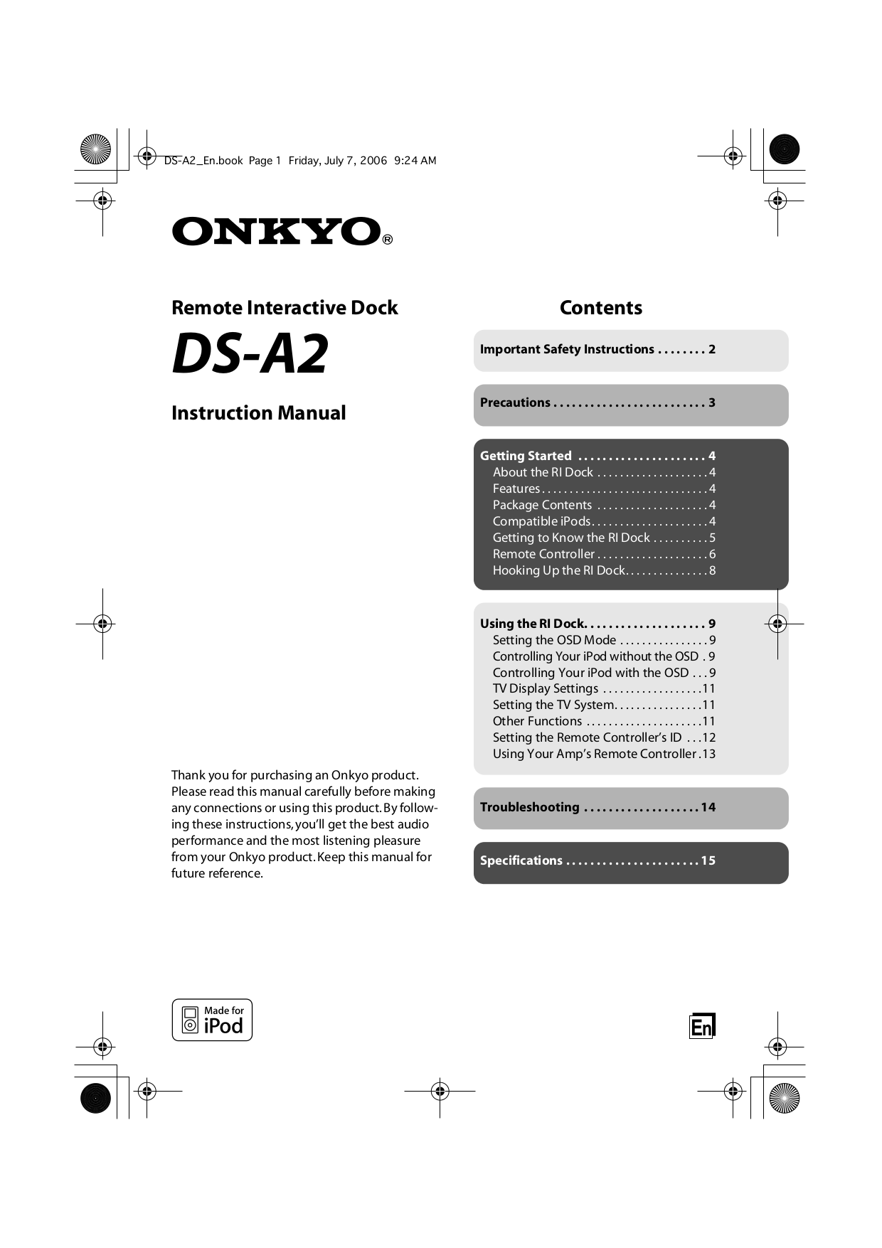 pdf for Onkyo Receiver TX-SR504 manual