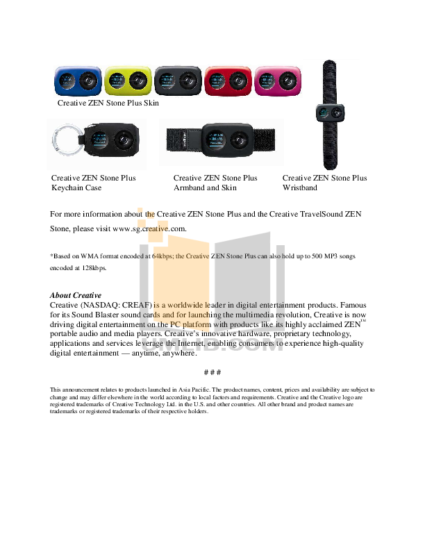 PDF manual for Creative MP3 Player ZEN Zen Stone Plus 2GB