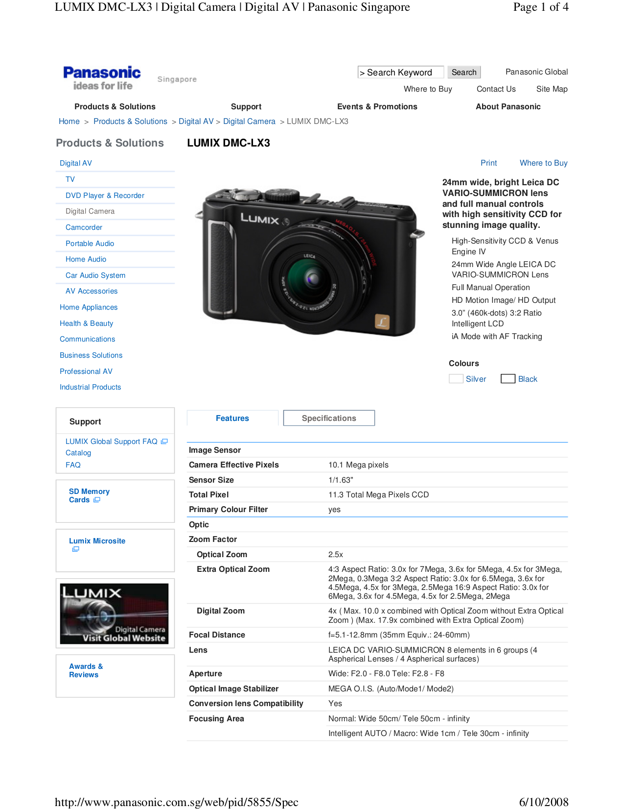 pdf for Panasonic Digital Camera Lumix DMC-LX3 manual