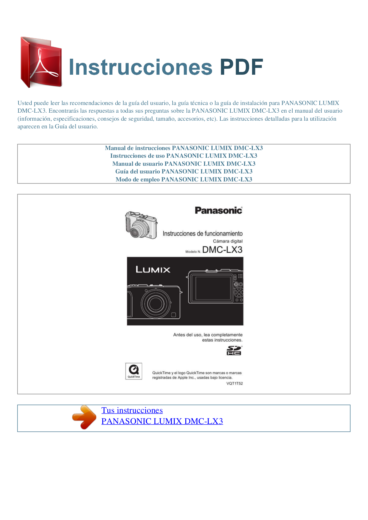 Panasonic lumix dmc lx3 instruction manual.