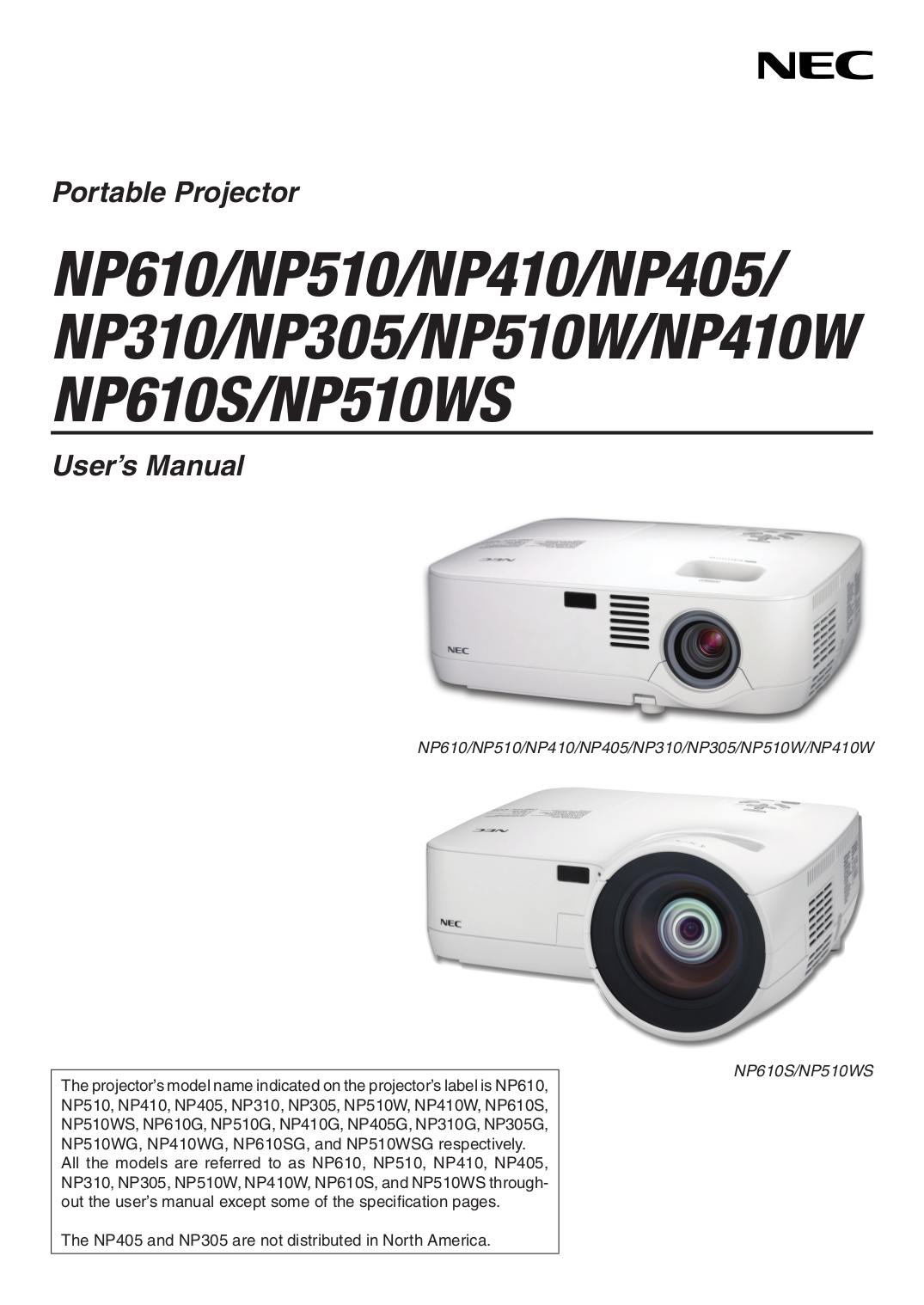 pdf for NEC Projector NP510W manual