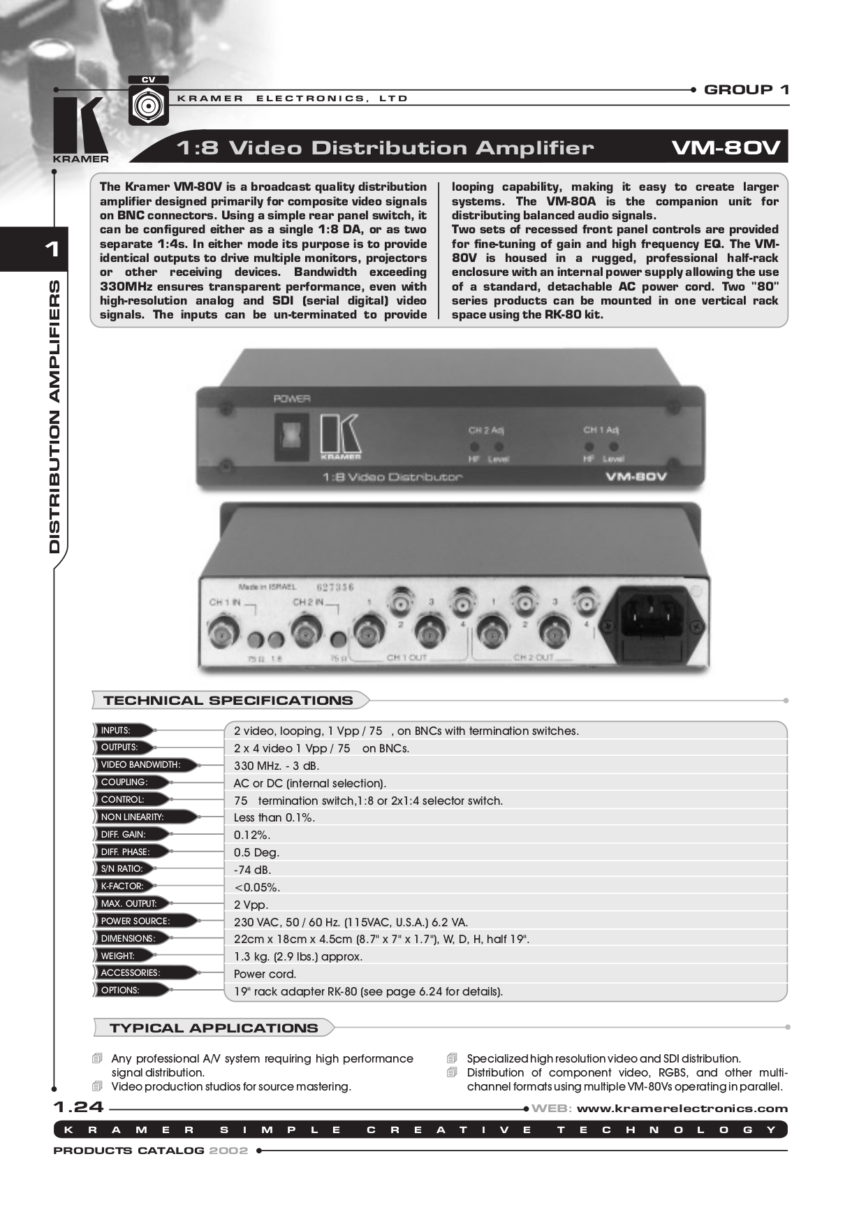pdf for Kramer Other VM-80V Distribution Amplifiers manual