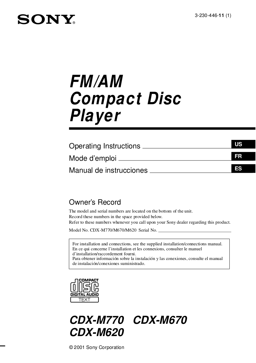 pdf for Sony Car Receiver CDX-M620 manual