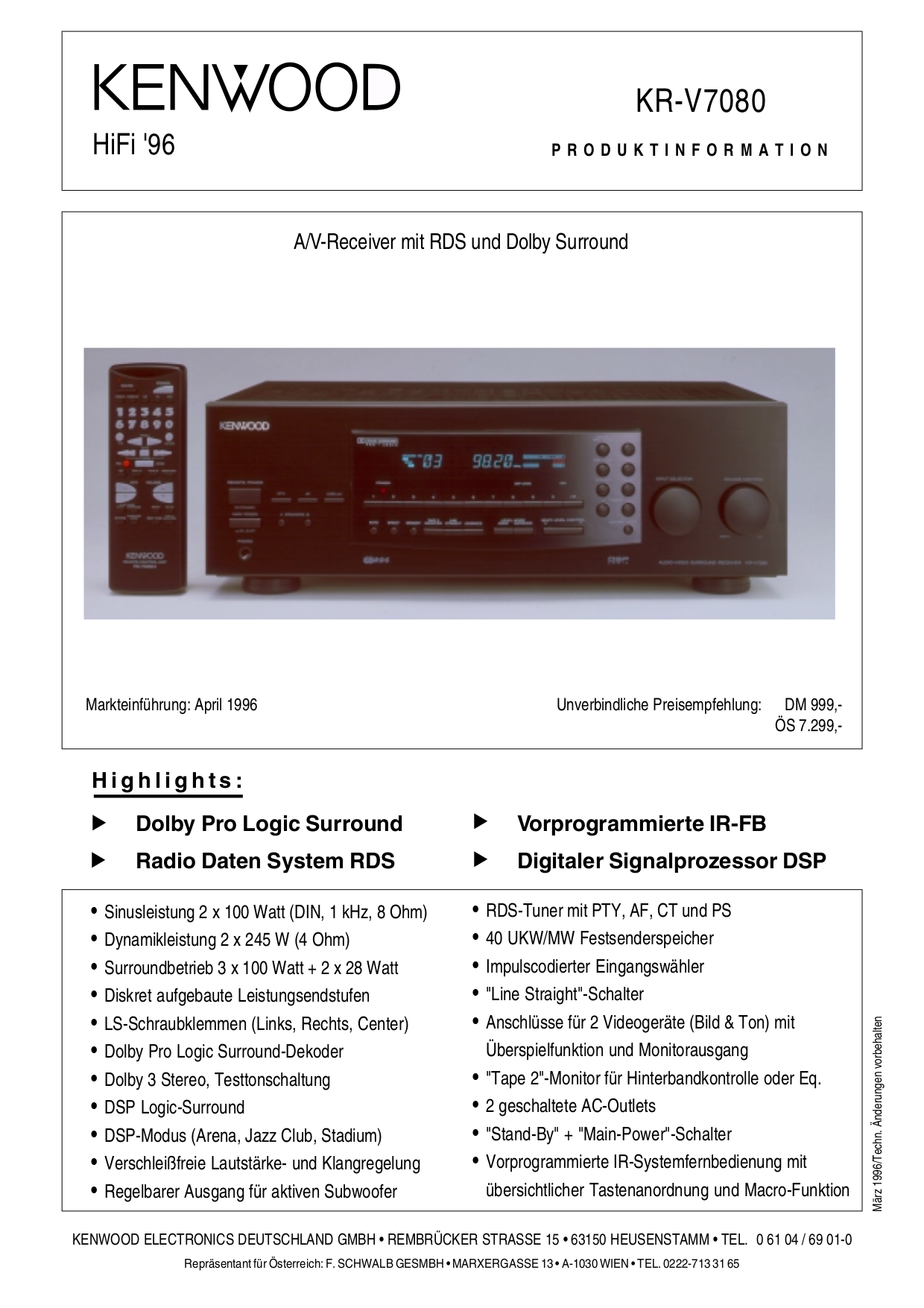 Kenwood Kr-v7080 Owners Manual