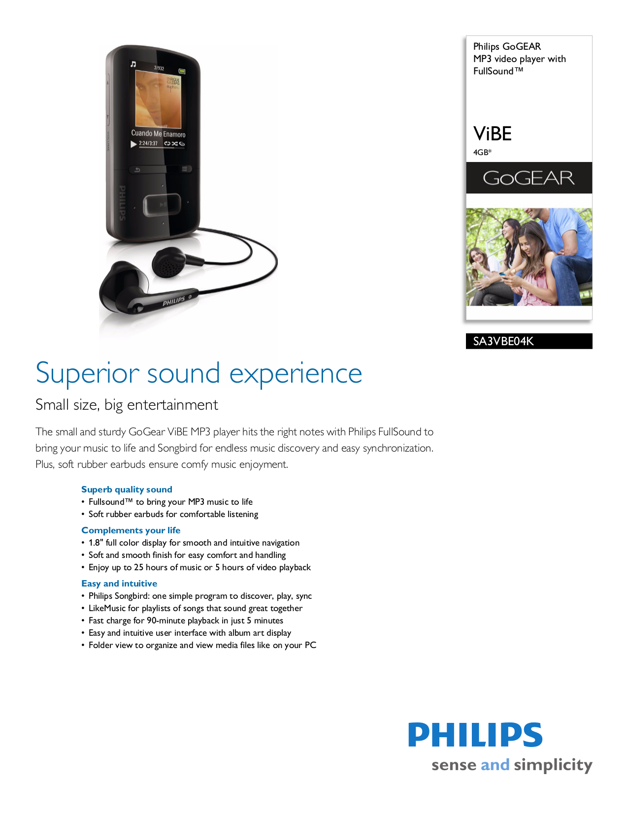 pdf for Philips MP3 Player GoGear SA3VBE04K manual