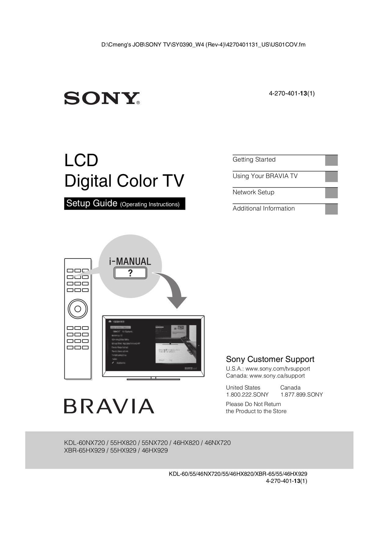 pdf for Sony LCD TV BRAVIA XBR-55HX929 manual