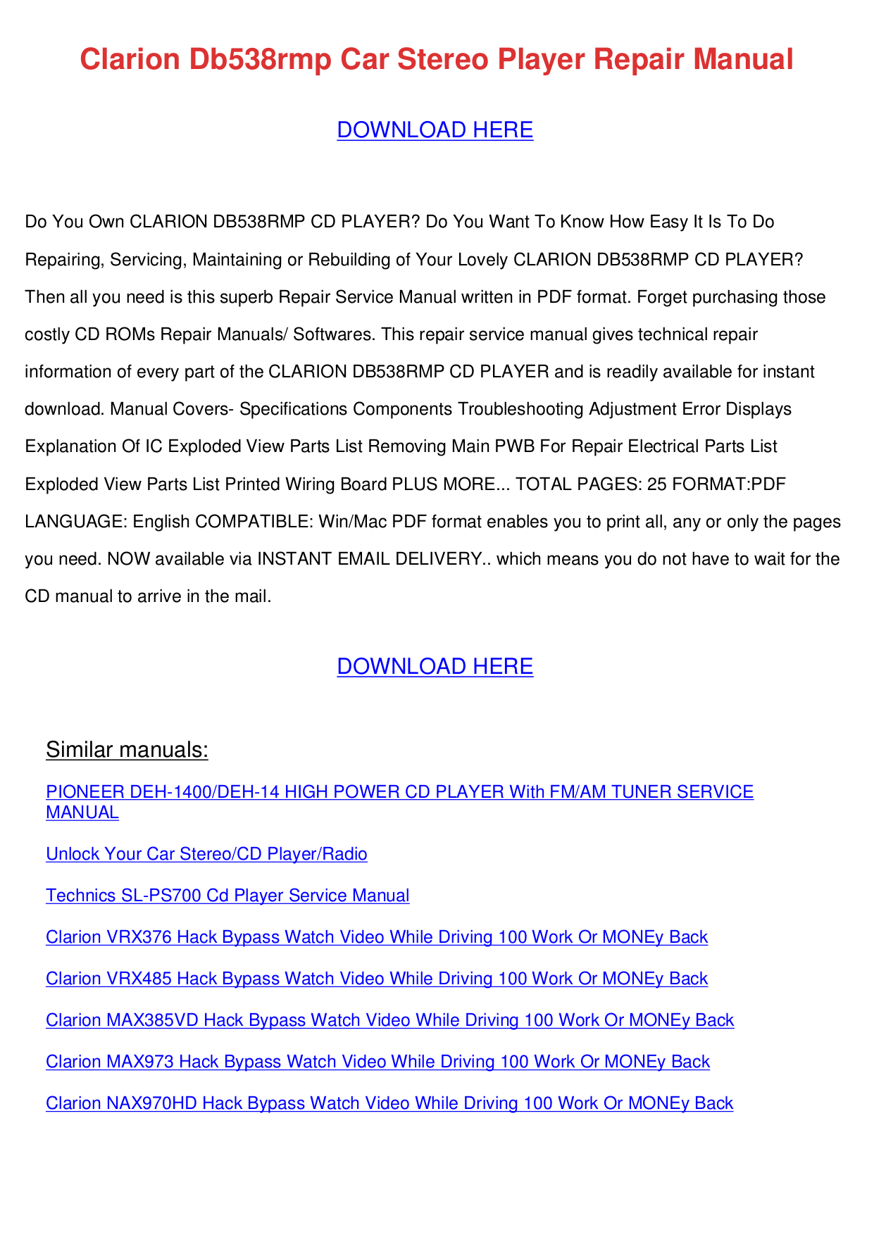 Pioneer Car Receiver DEH-P640 pdf page preview ...