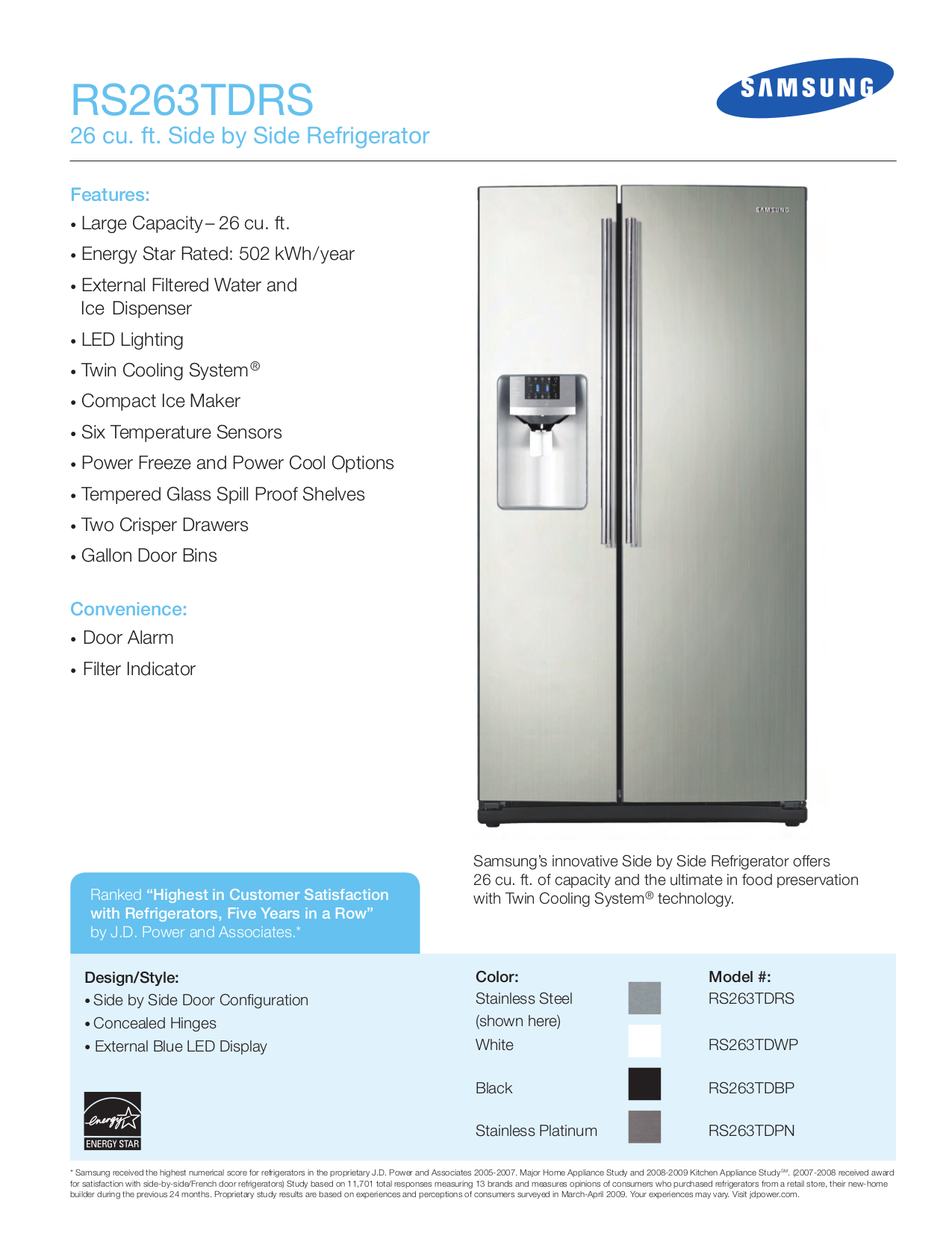 Download free pdf for Samsung RS263TDRS Refrigerator manual