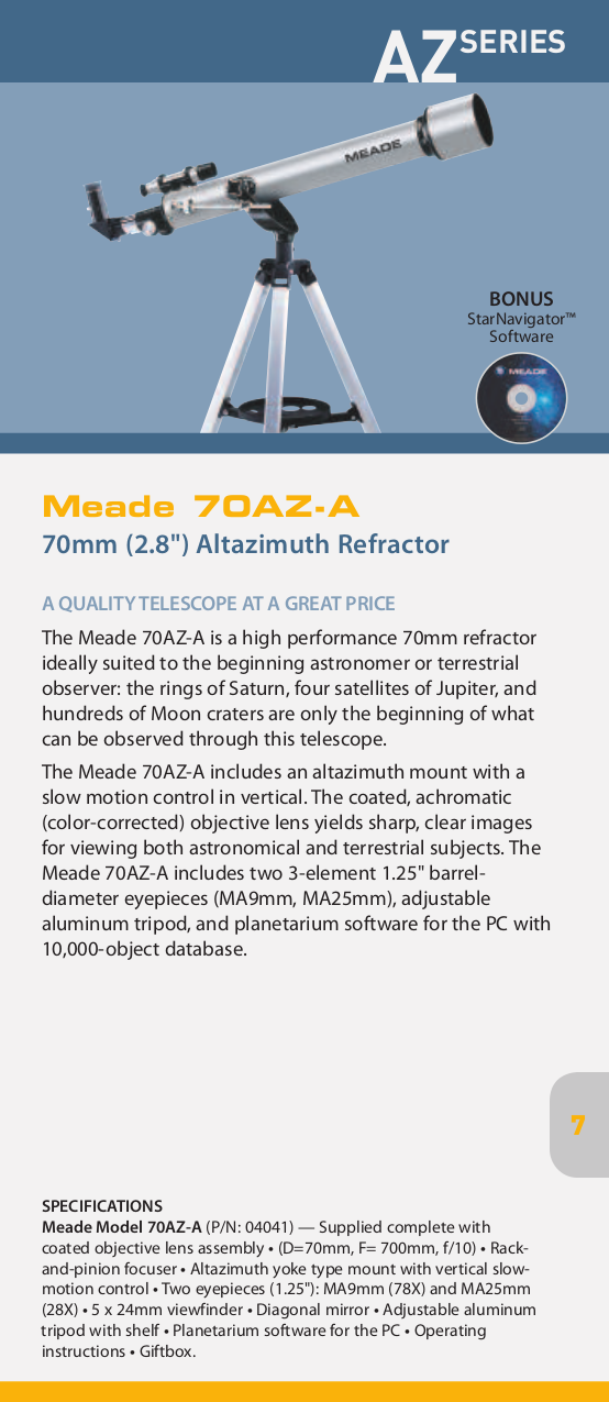 PDF manual for Meade Telescope Polaris 60AZ-D