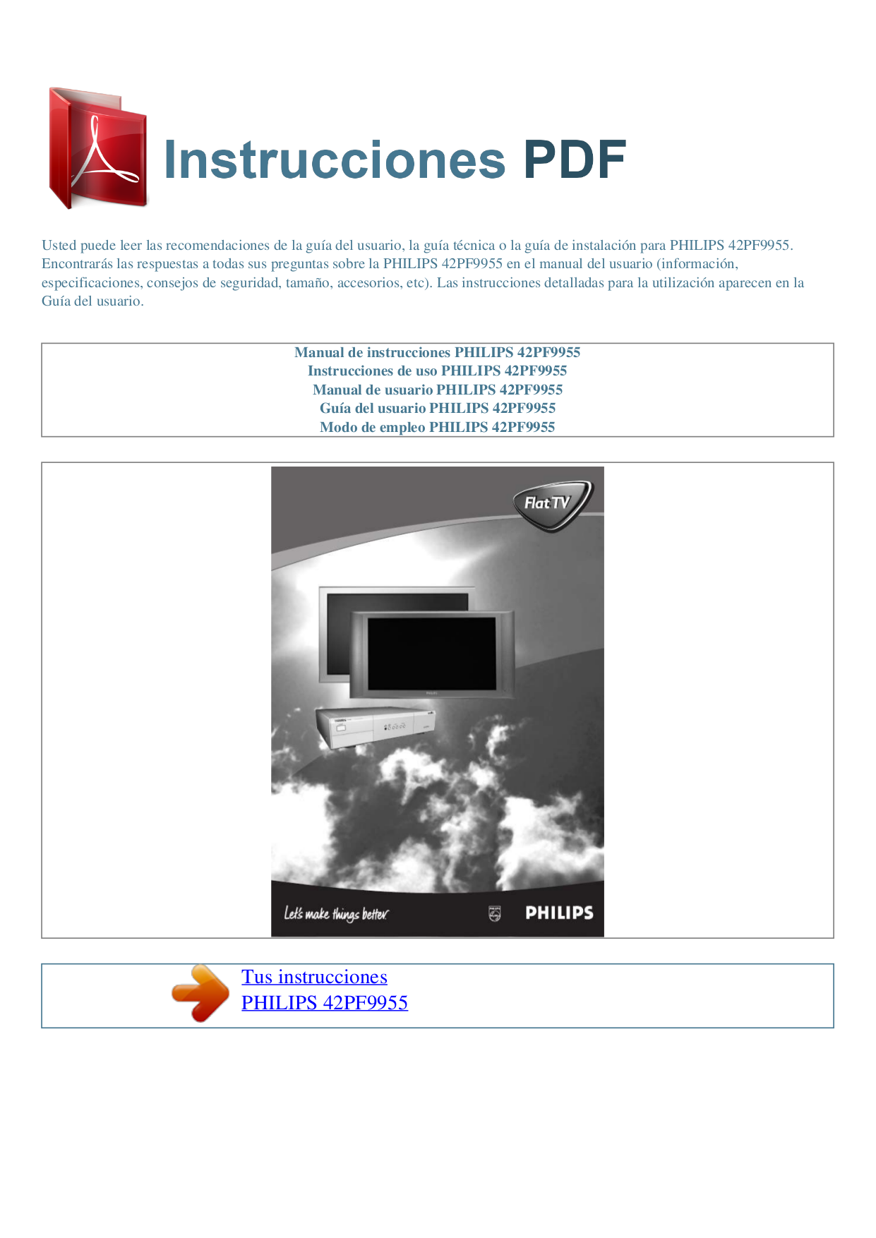 Philips TV FTR9964 pdf page preview ...