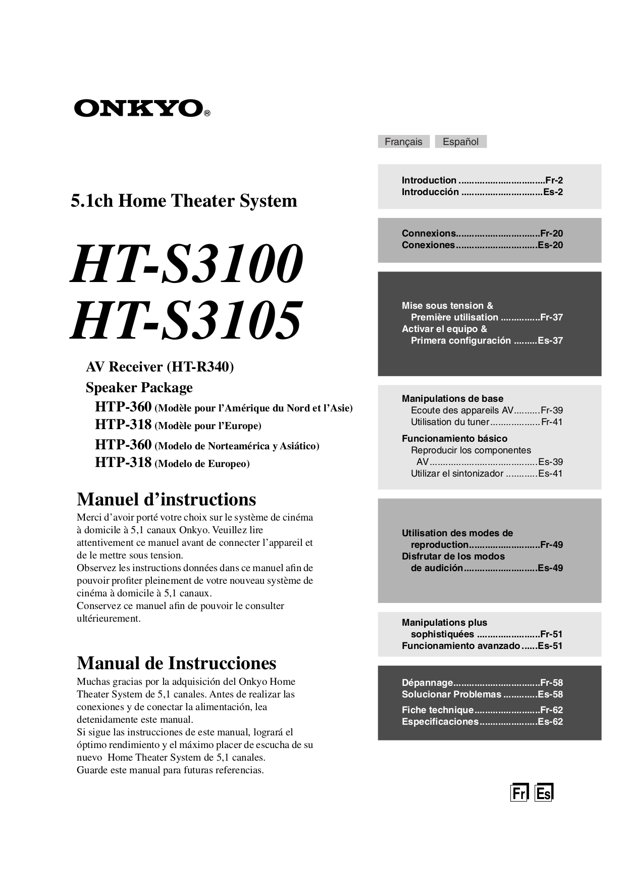 pdf for Onkyo Home Theater HT-S3100 manual