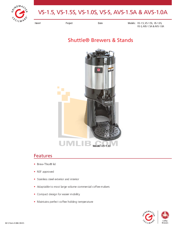 Download free pdf for Grindmaster VS-1.5S Coffee Maker manual