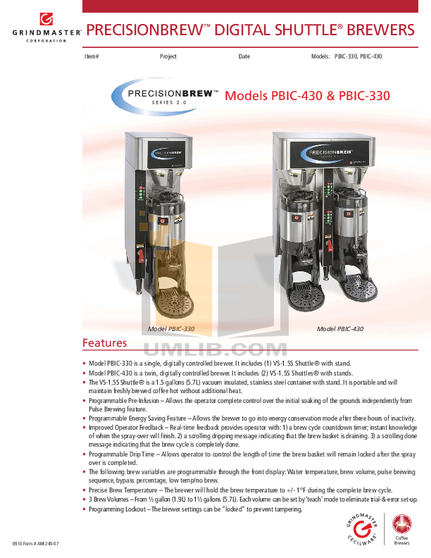 Download free pdf for Grindmaster VS-1.5S Coffee Maker manual