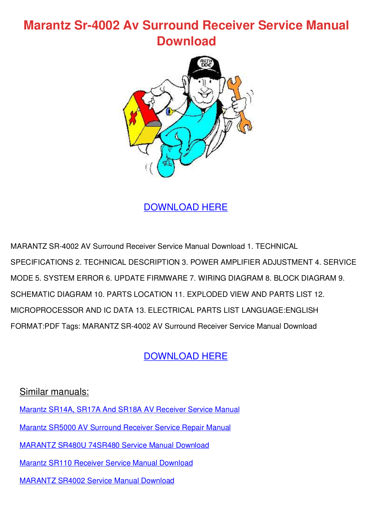 pdf for Marantz Receiver SR6001 manual