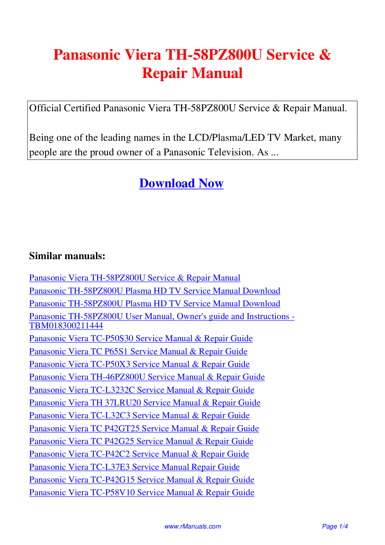 Panasonic Viera Tv User Manual
