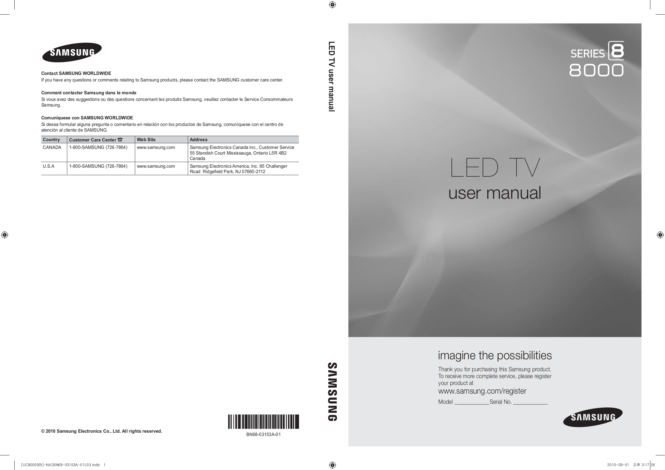 Download free pdf for Samsung UN65C8000 TV manual