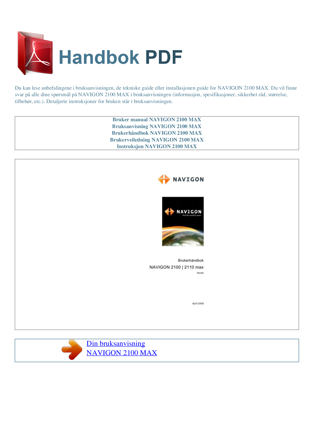pdf for Navigon GPS 2100 manual