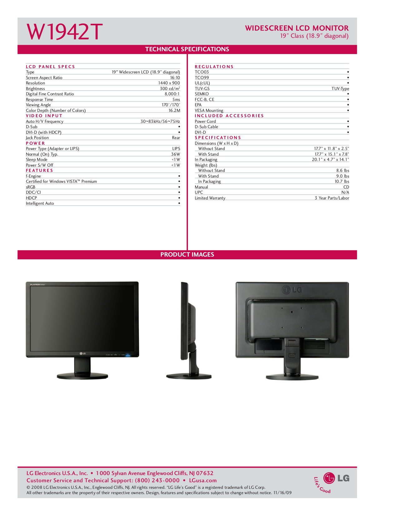 LG Monitor W1942T pdf page preview LG Monitor W1942T pdf page preview
