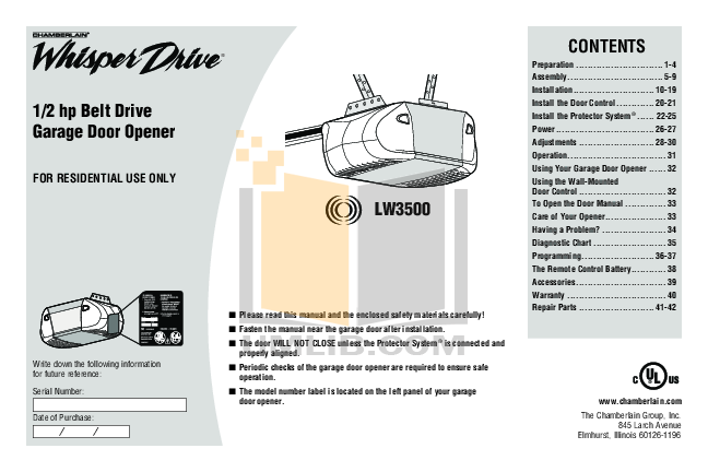 Download Free Pdf For Chamberlain Whisper Drive 248739 Garage Door