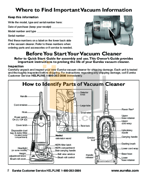 PDF manual for Eureka Vacuum Maxima 4700D