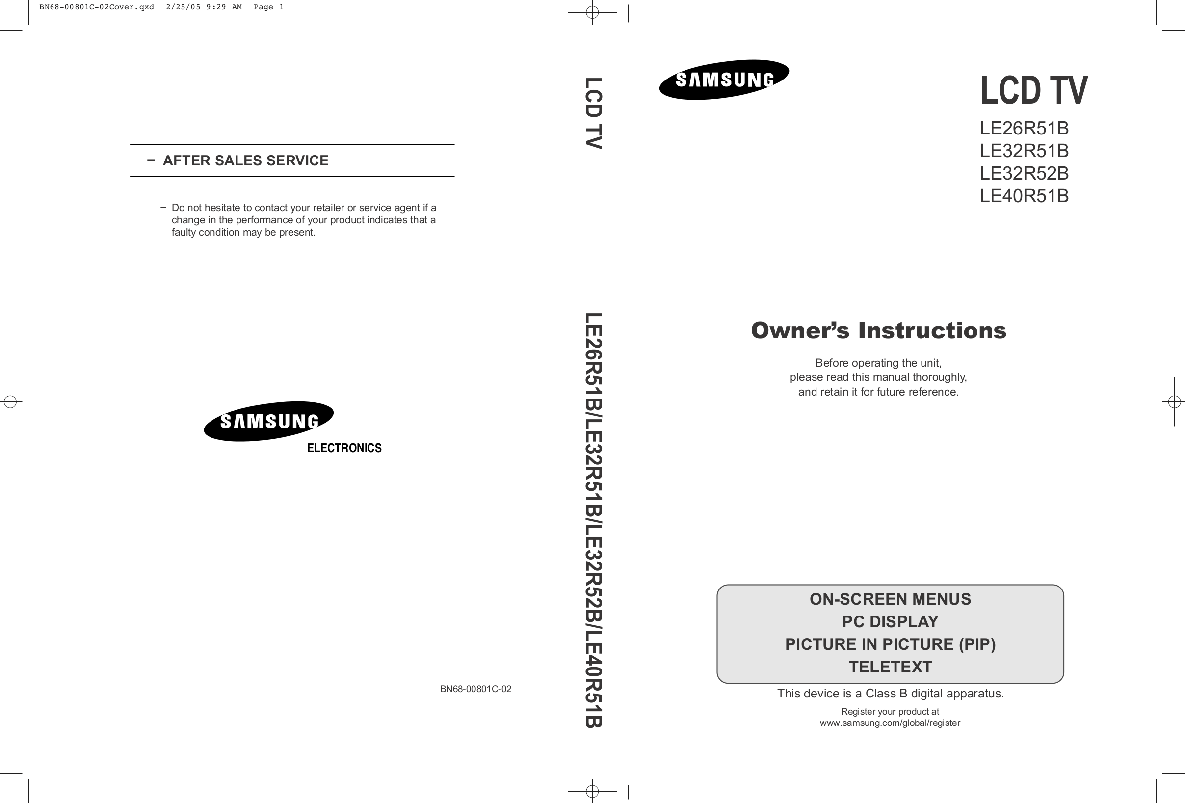 pdf for Samsung TV LE32R51B manual