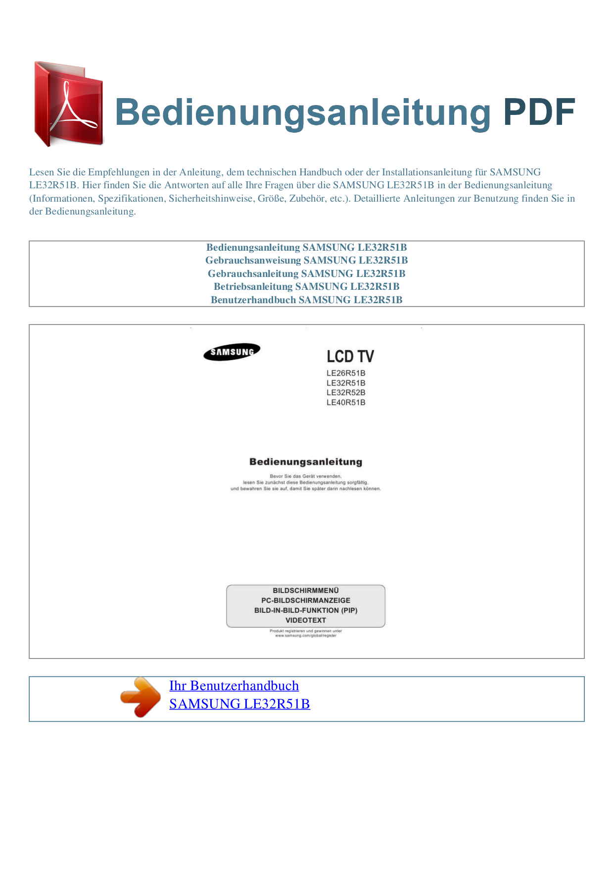 pdf for Samsung TV LE32R51B manual