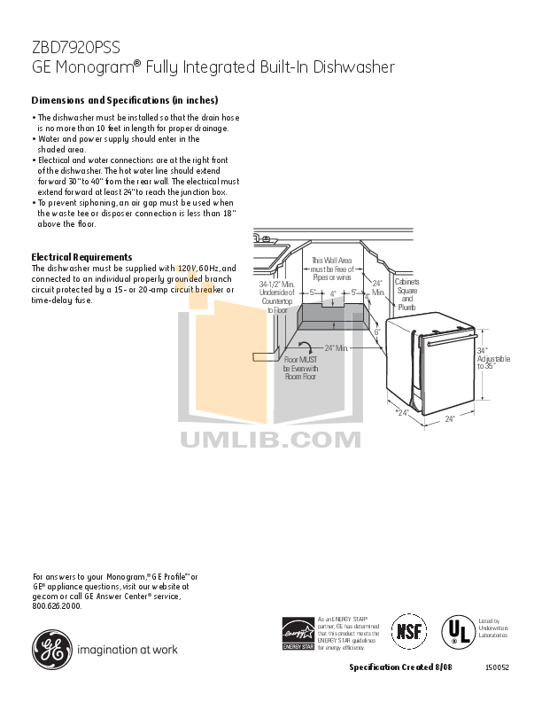 Download free pdf for GE Monogram ZBD7920PSS Dishwasher manual