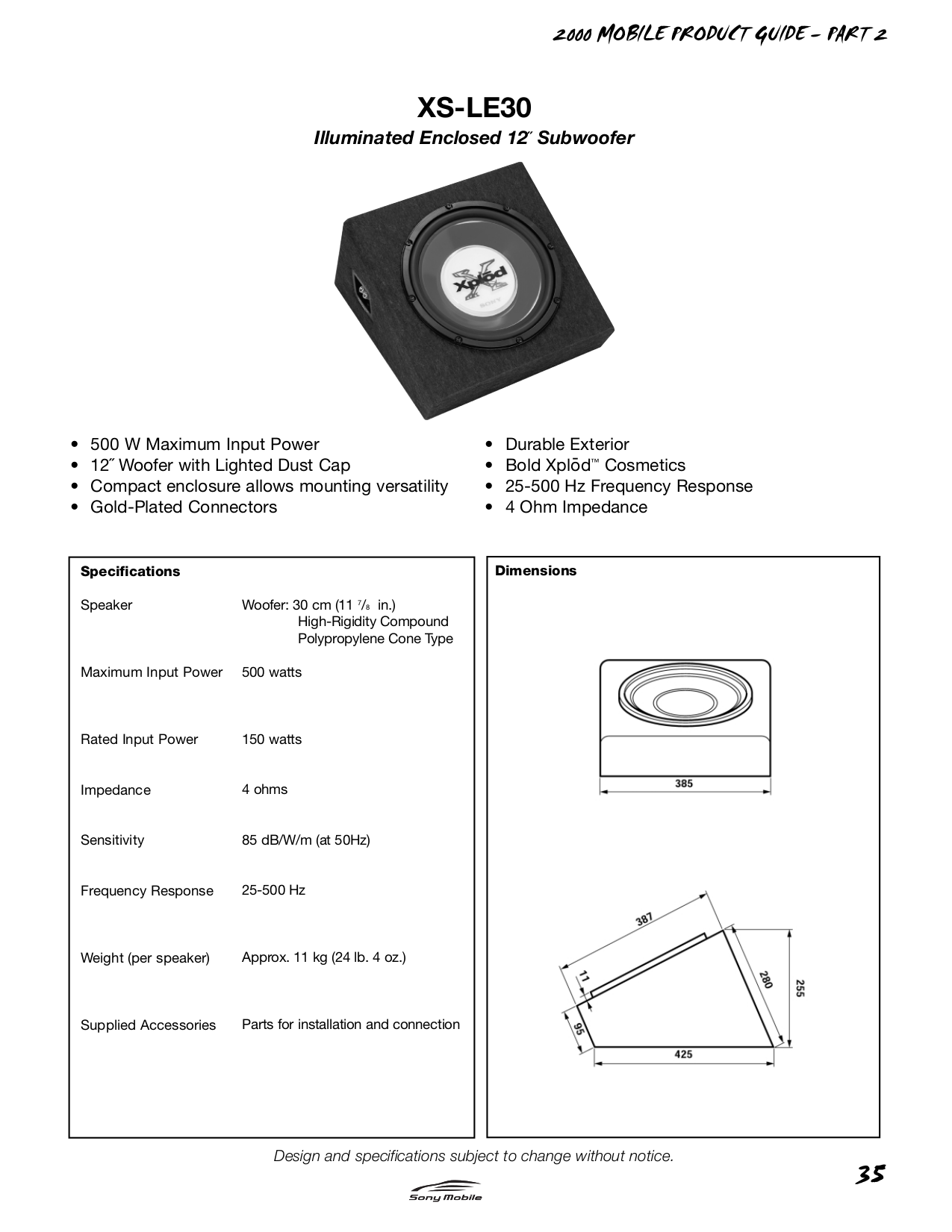 pdf for Sony Subwoofer XS-LE30 manual