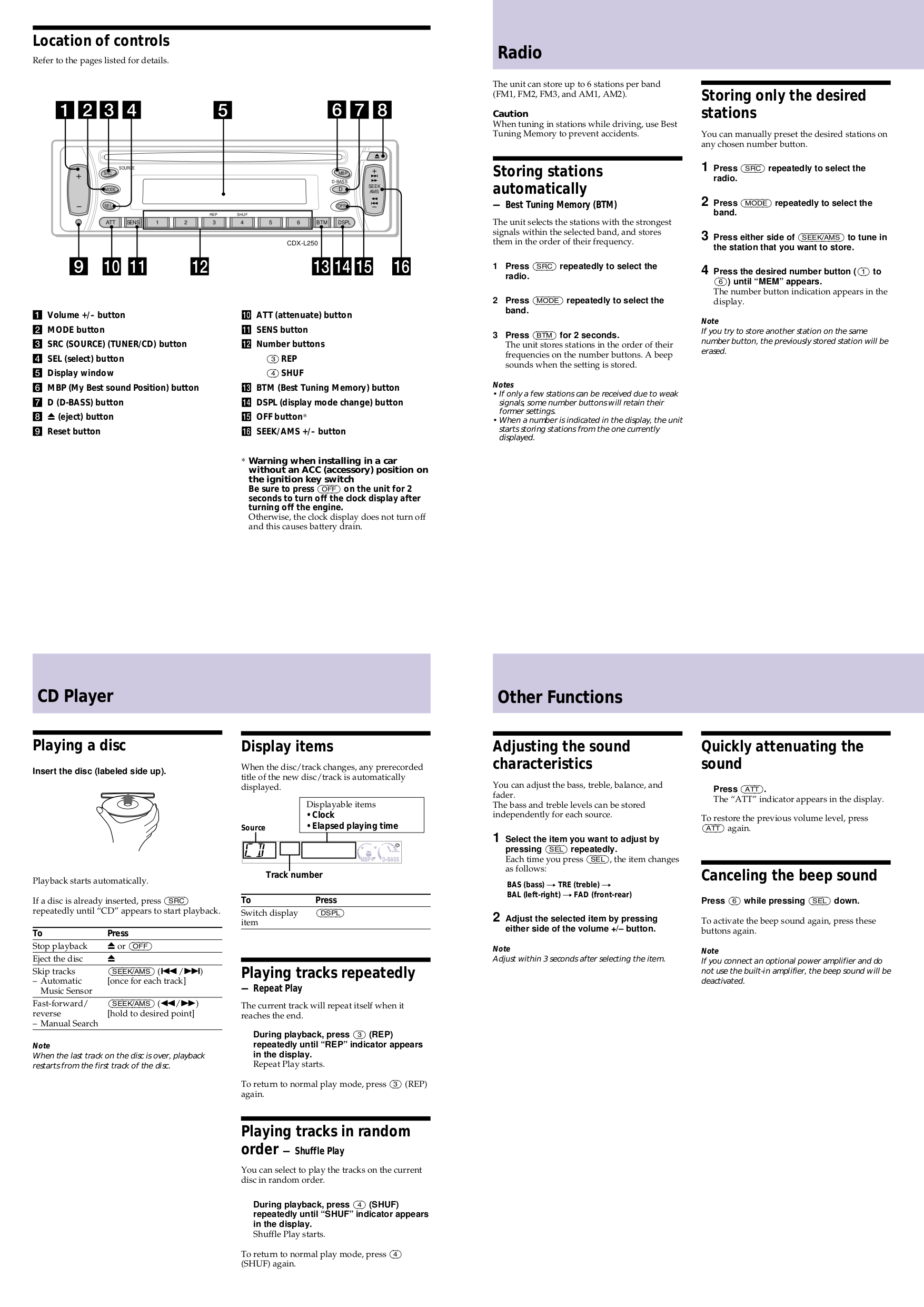 PDF manual for Sony Car Receiver CDX-L250