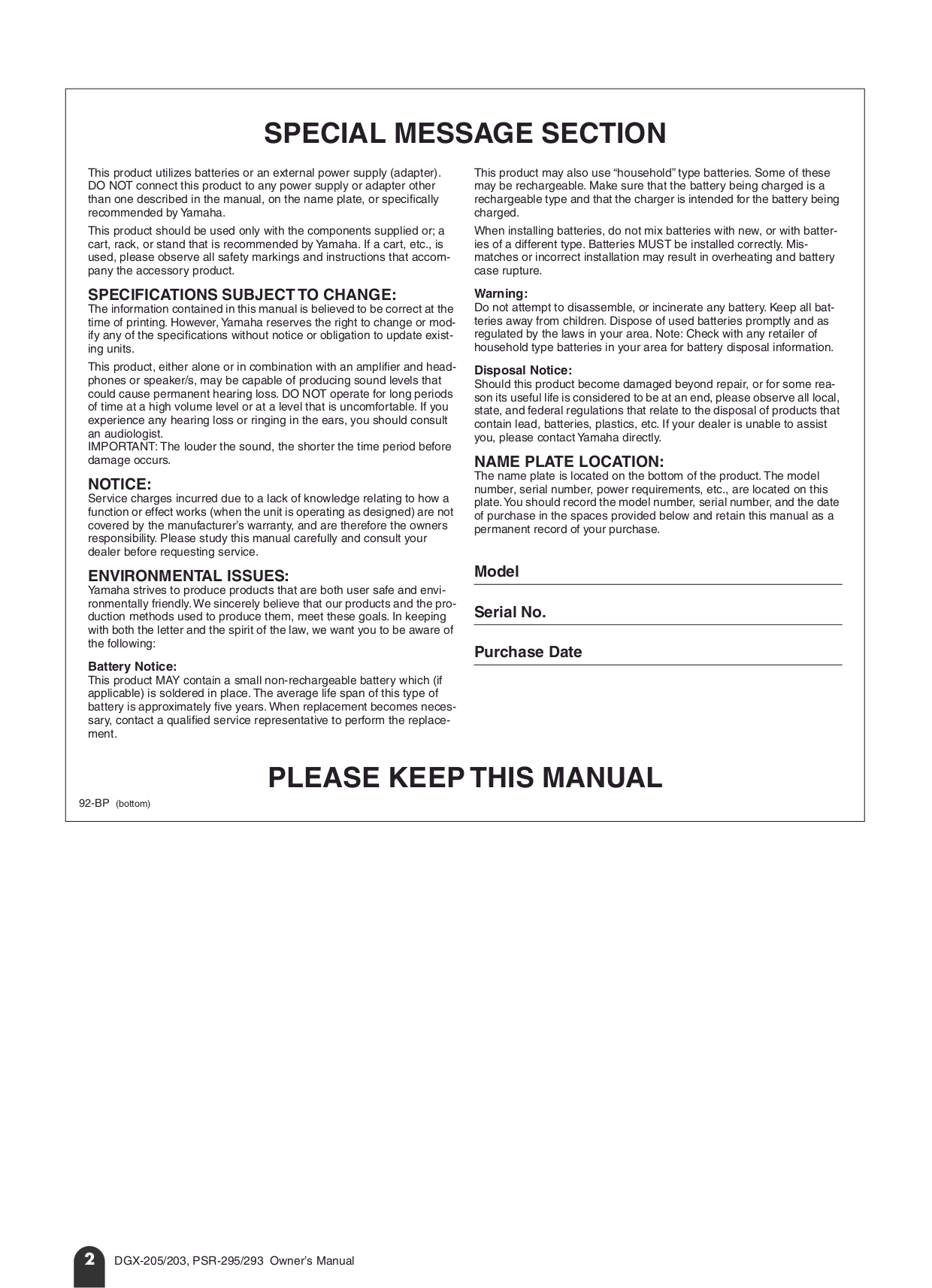 PDF manual for Yamaha Music Keyboard PSR-420