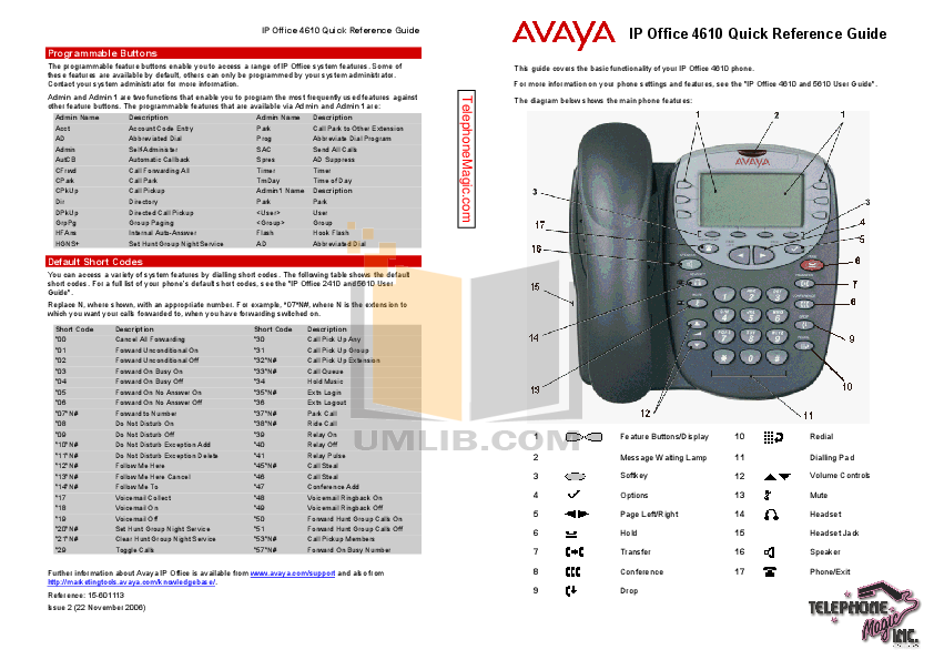 Download free pdf for Avaya 4610 Telephone manual