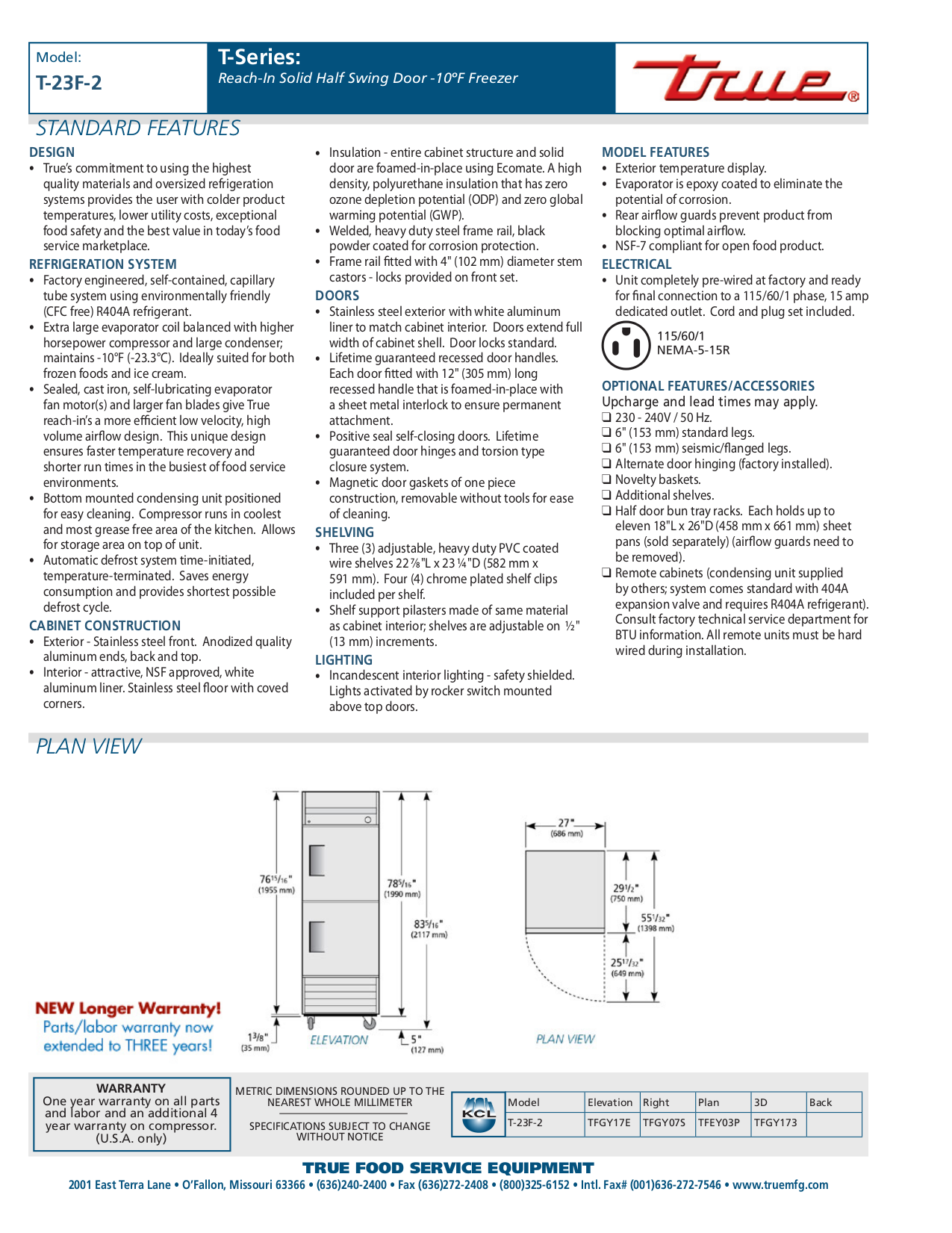 PDF manual for True Freezer T23F