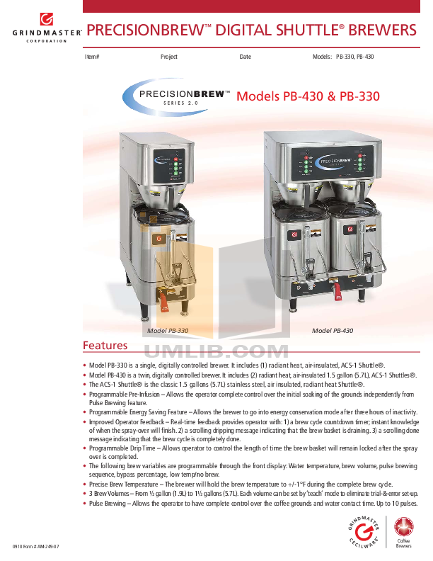 Download free pdf for Grindmaster PB-430 Coffee Maker manual