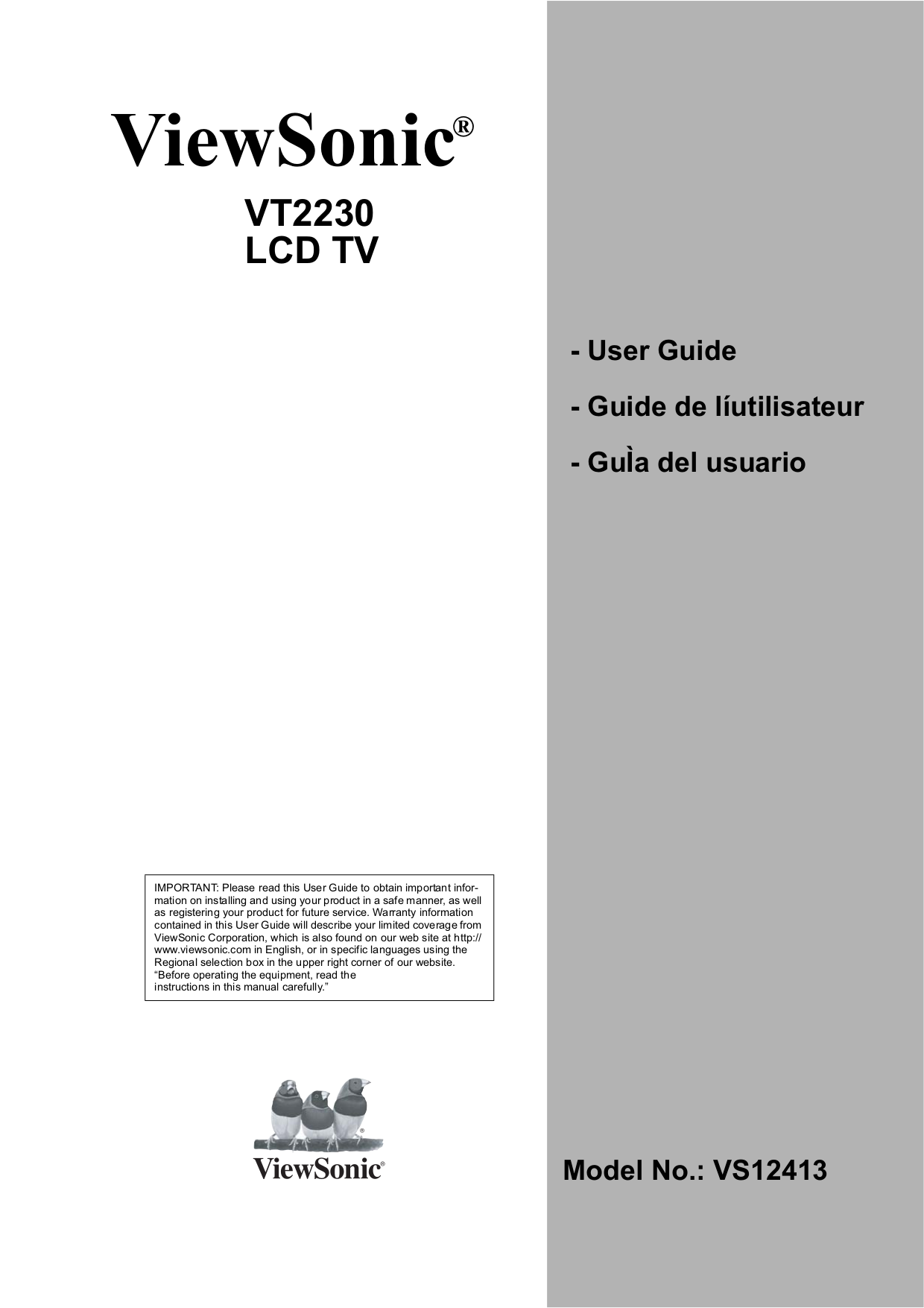 pdf for Viewsonic TV N1630w manual