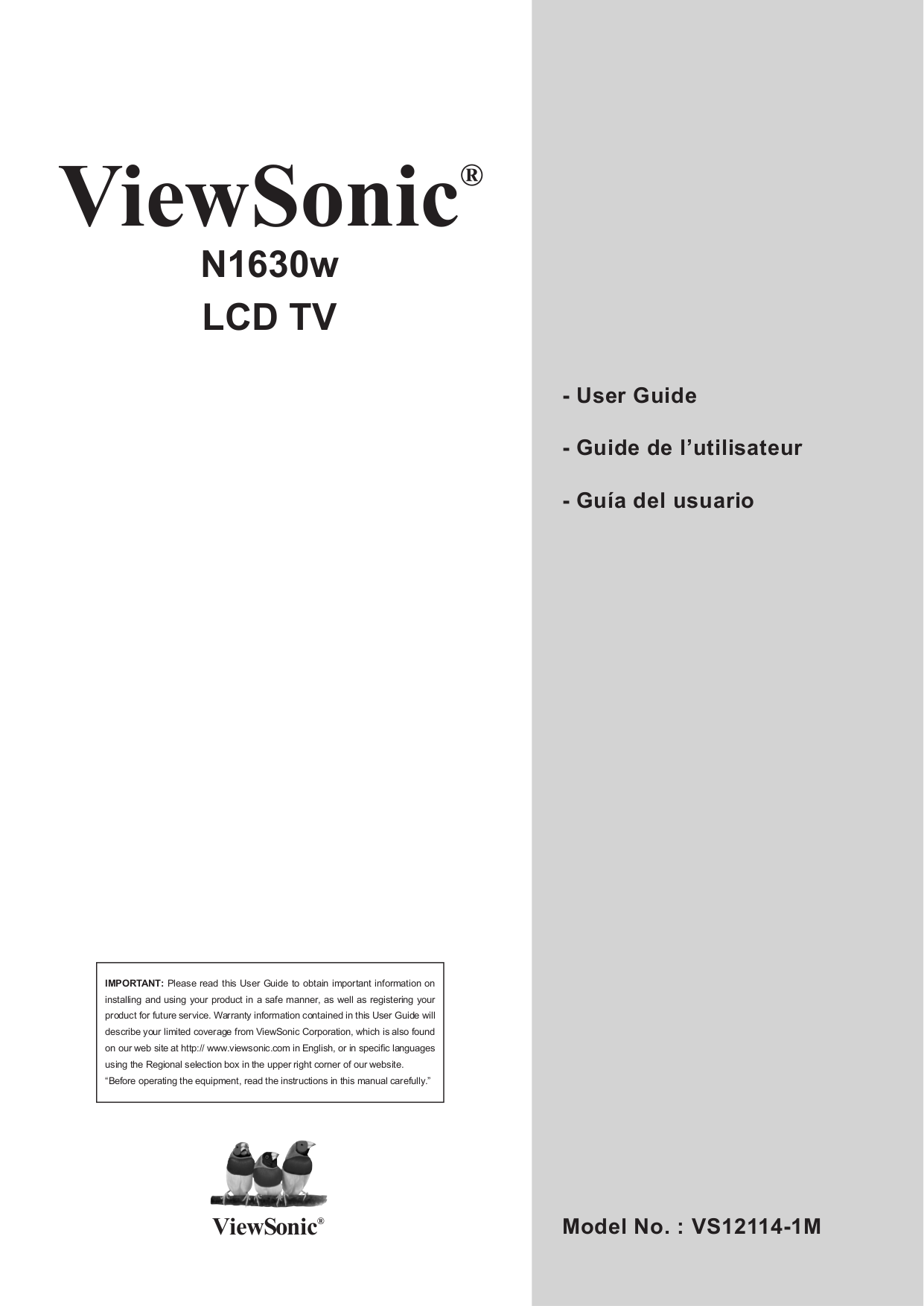 pdf for Viewsonic TV N1630w manual