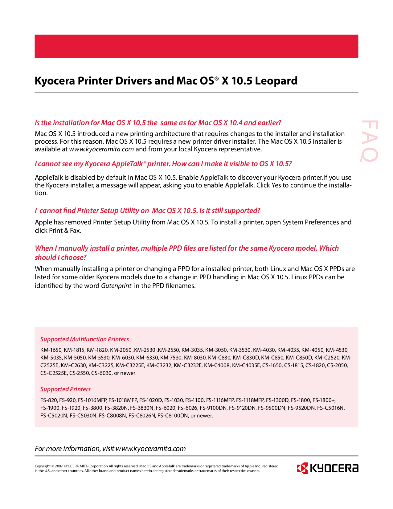 pdf for Kyocera Multifunction Printer Mita FS-1118 manual
