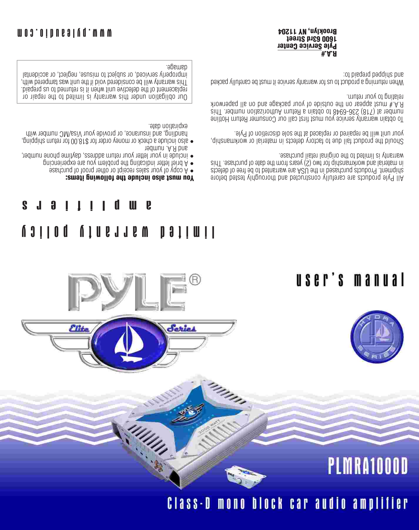 pdf for Pyle Car Amplifier PLMRA220 manual