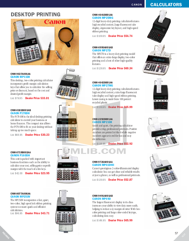PDF manual for Canon Calculator MP25DV
