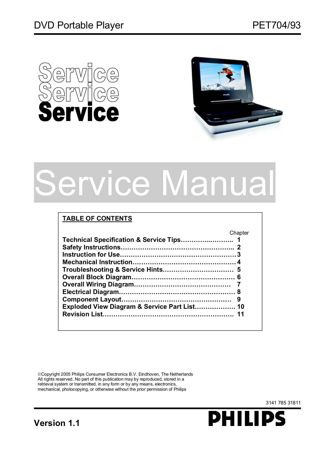 pdf for Philips Portable DVD Player PET708 manual
