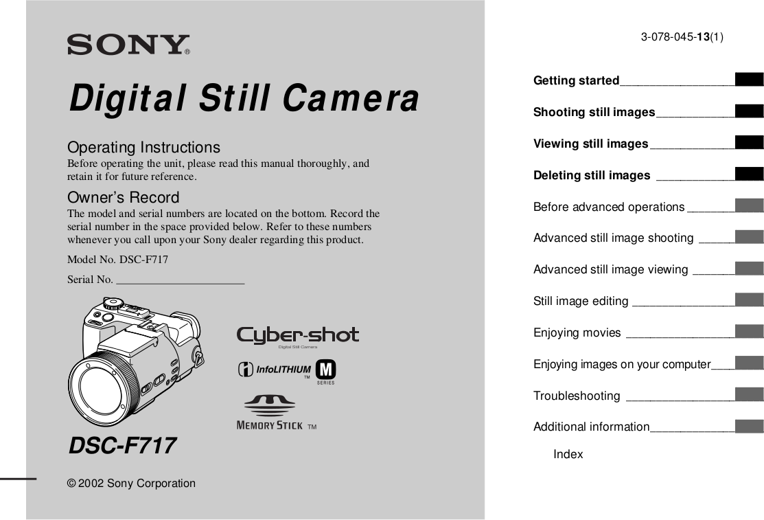 Download free pdf for Sony Cybershot,Cyber-shot DSC-F717 Digital Camera