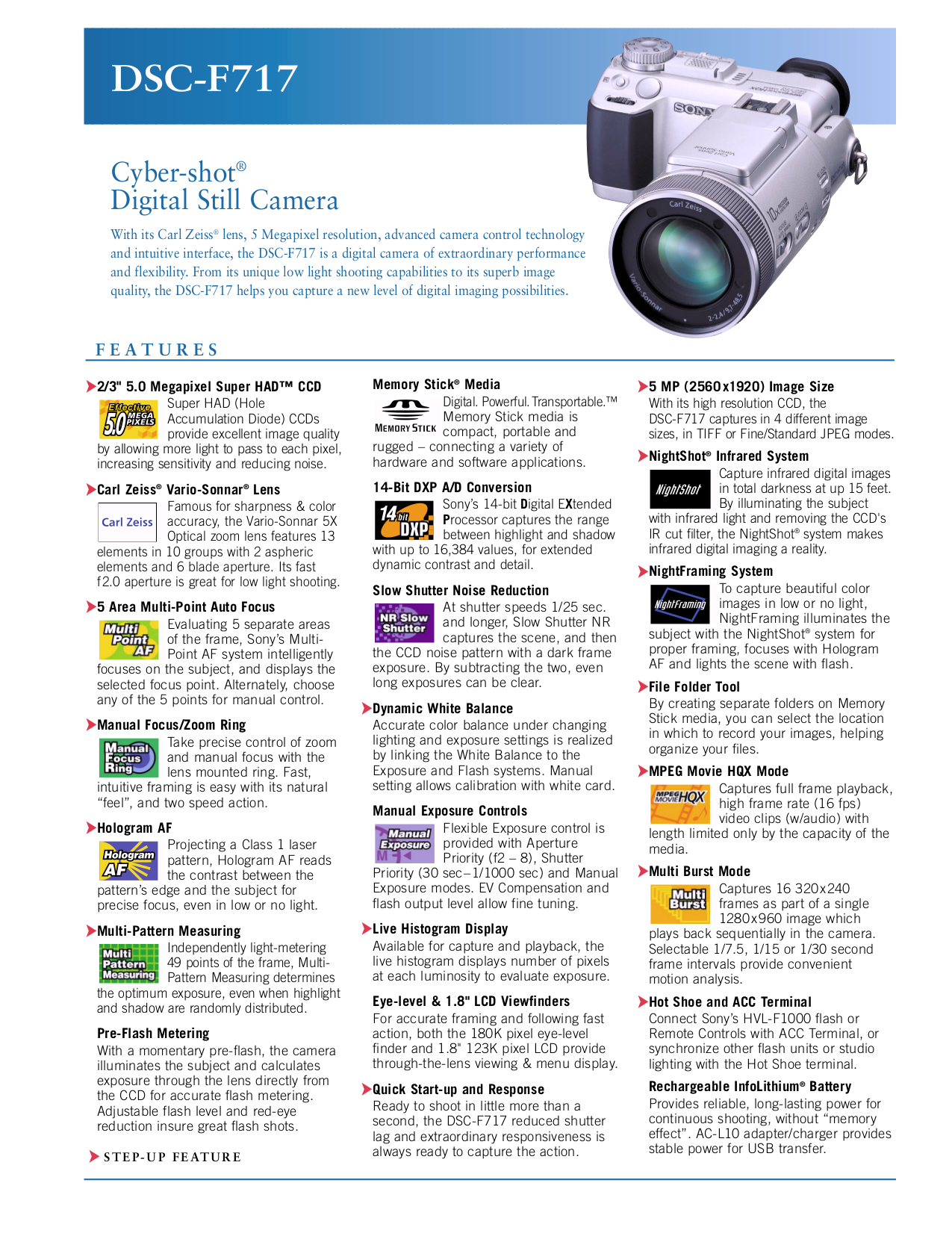 Download free pdf for Sony Cybershot,Cybershot DSCF717 Digital Camera