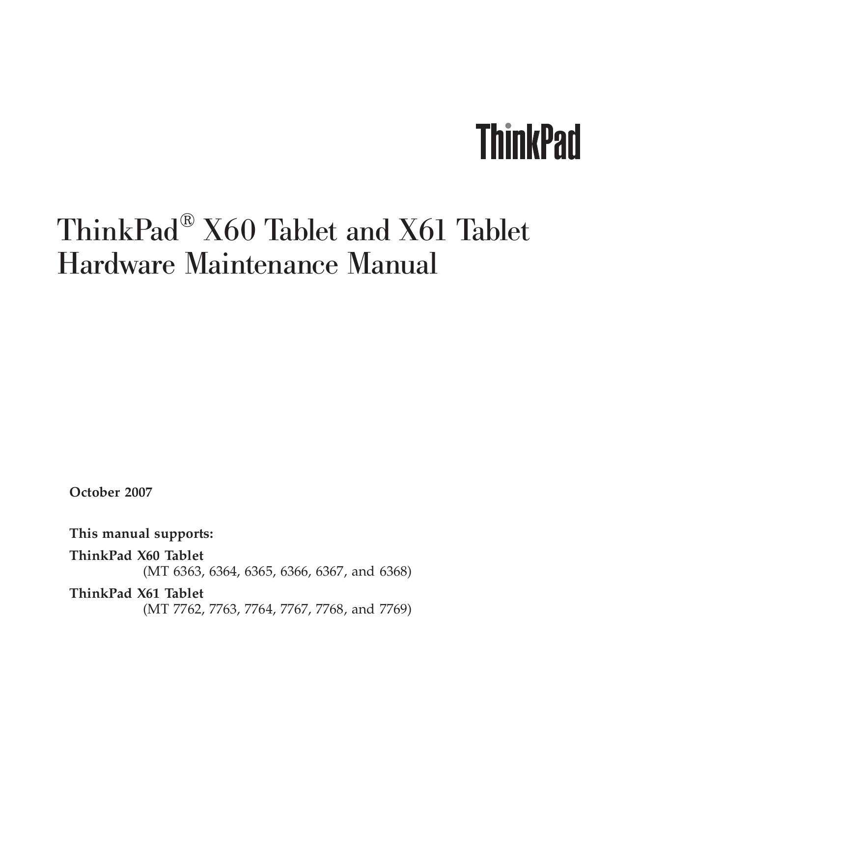pdf for Lenovo Laptop ThinkPad X61 Tablet 7762 manual