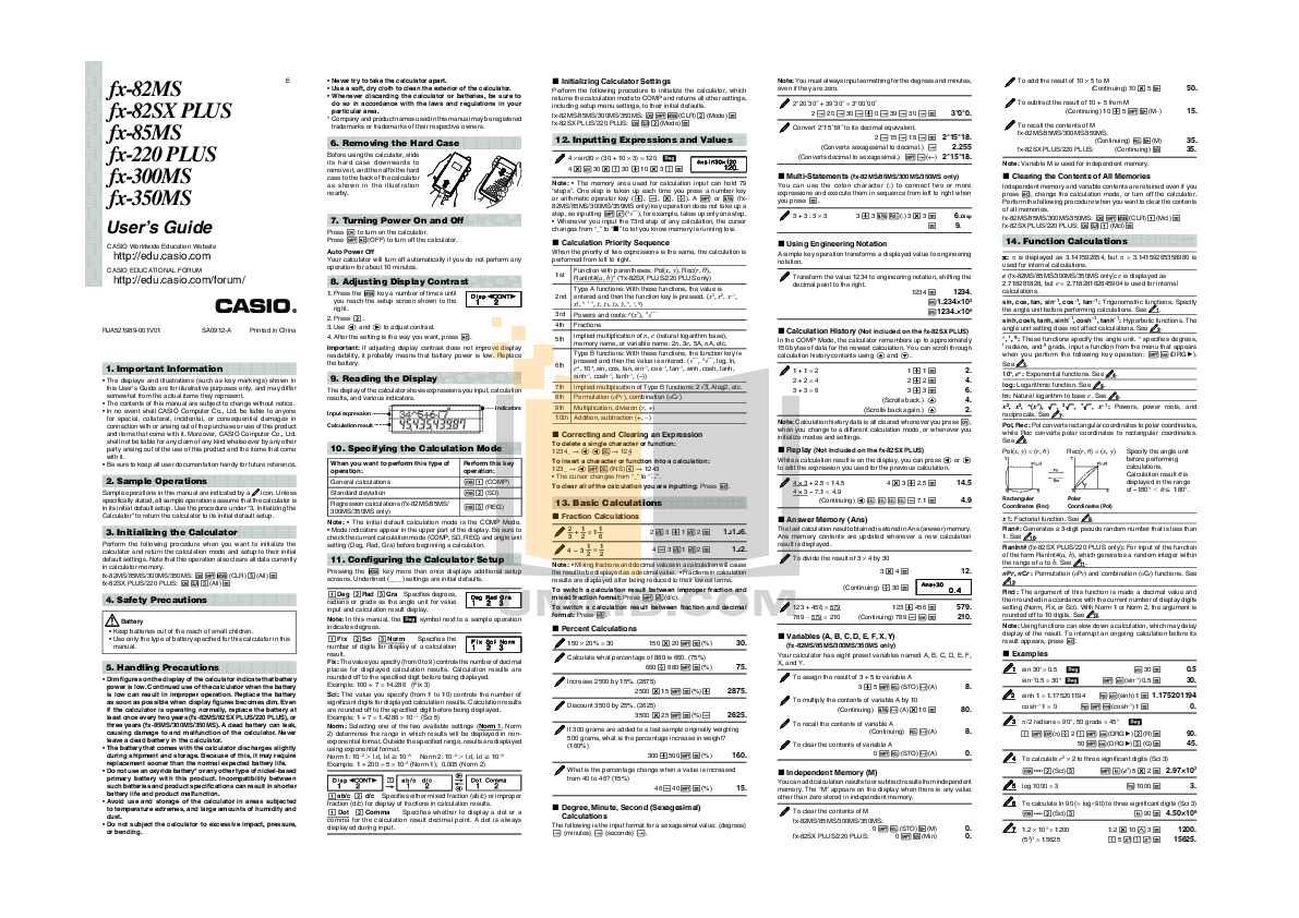 Manuale Calcolatrice Casio Fx 220 Plus