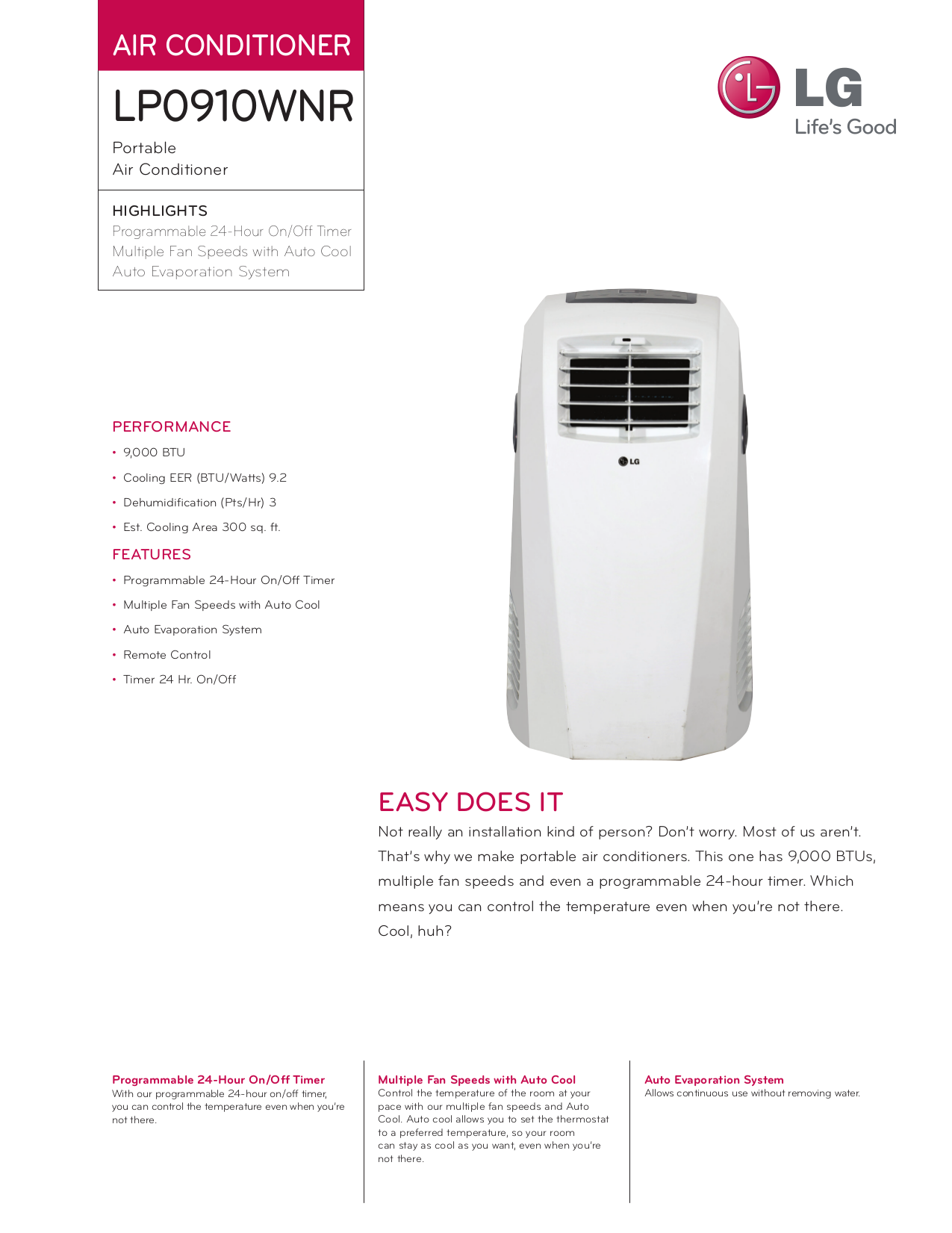 pdf for LG Air Conditioner LP0910WNR manual