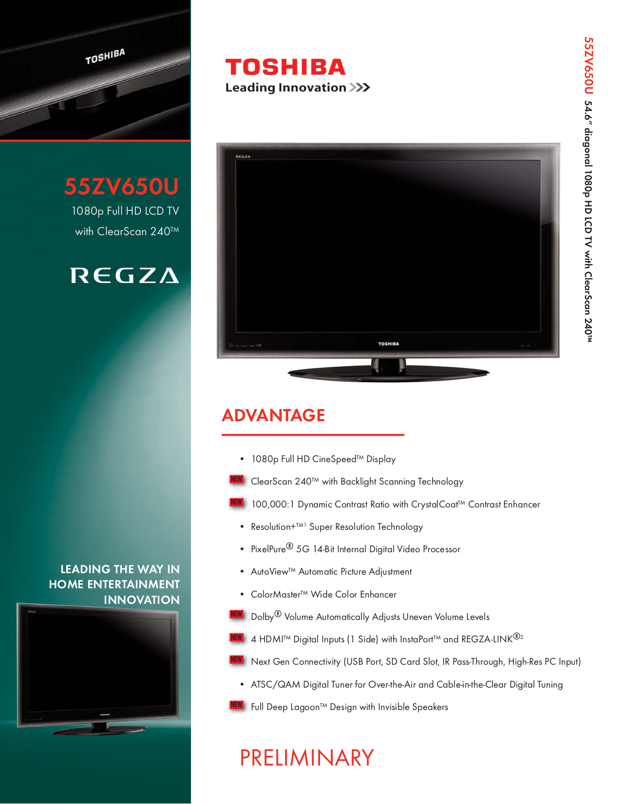 For Toshiba Regza 55zv650u Tv Manual