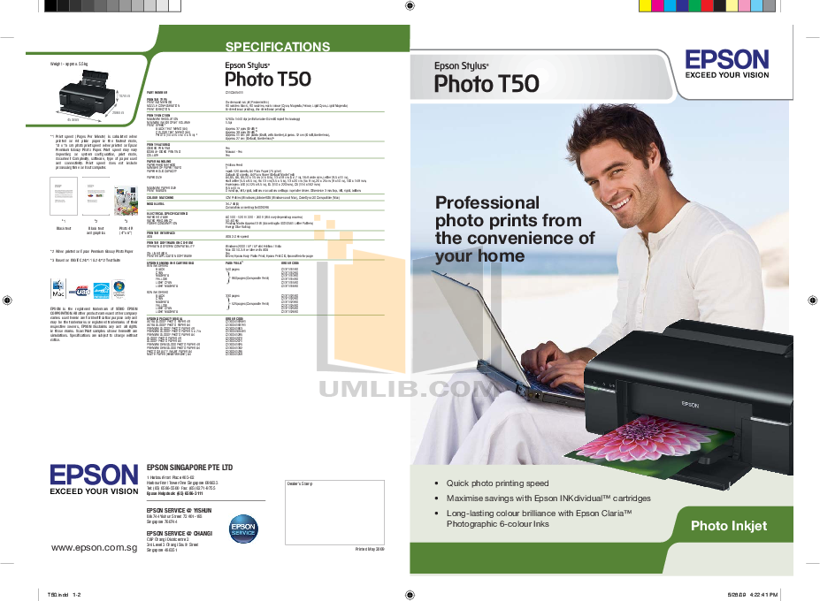 Download free pdf for Epson Stylus Photo T50 Printer manual