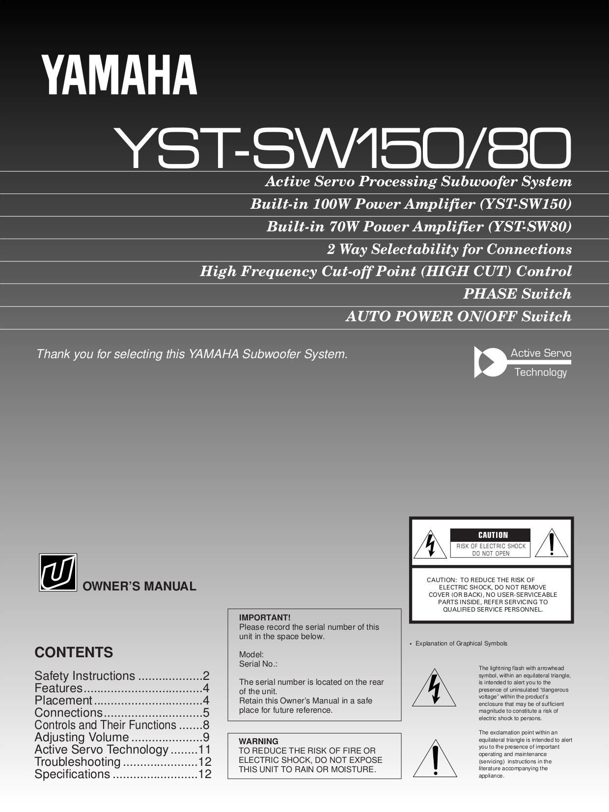 pdf for Yamaha Speaker YST-7 manual