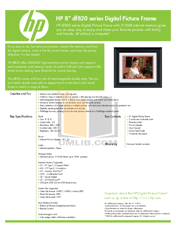 Free Pdf For Hp Df820a3 Digital Photo Frame Manual Pdf For Hp Digital Photo Frame Df820a3 Manual